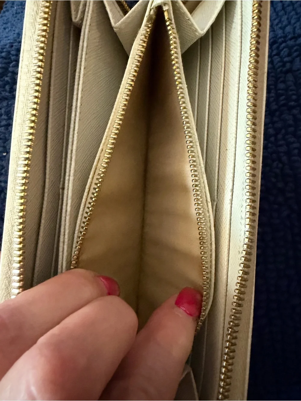 PRADA White Saffiano Leather Long Zippy Wallet w/Unbranded Gold Wristlet Chain